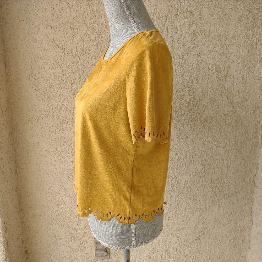 Boutique Western Boho Faux Suede Mustard Yellow Top Shirt Juniors Large - Picture 4 of 7